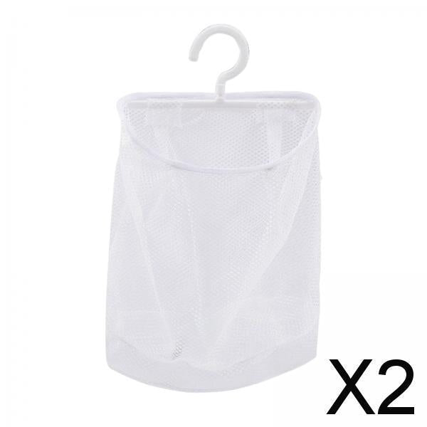 2xClothespin Bag with Hanger Breathable Mesh Net for Bathroom Hotel White