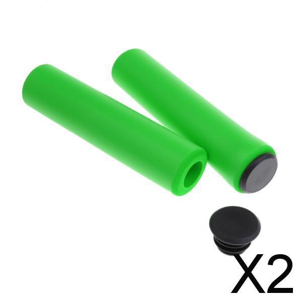 2xMountain Bike Silicone Gel Handlebar Grips Green Soft Anti-slip Bicycle Grip
