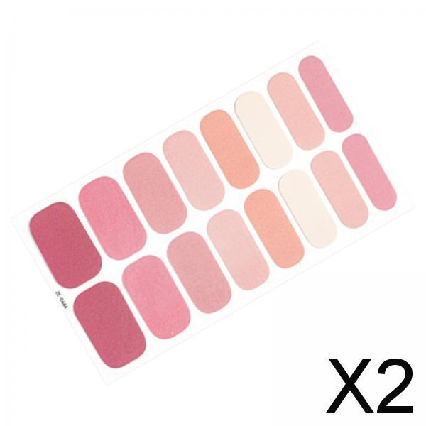 2x16 Pieces Cured Gel Nail Strips Self Adhesives Gel Nail Wrap Stickers Decals Style F