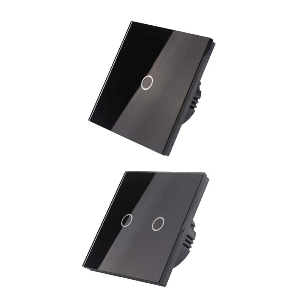 1/2/3 Gang 1/2/3 Way LED Glass Panel Light EU UK Touch Screen Switch Black 1&2 Gang