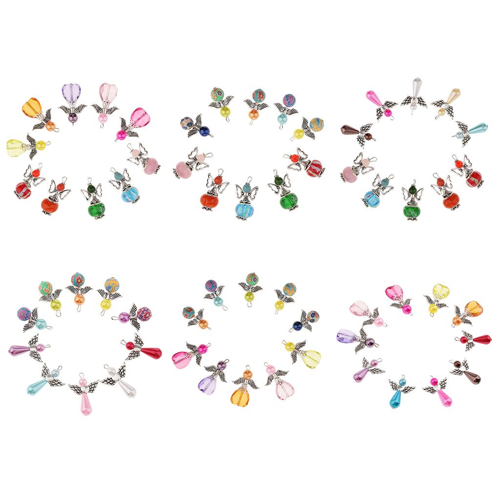 60 Pieces Mixed Silver Angel Butterfly Wings Charms Pendants Faceted Beads