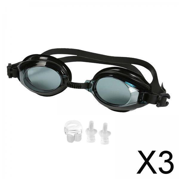 3xSwimming Goggles Adult Soft Silicone Strap Comfortable Anti Fog Swim Goggles Black