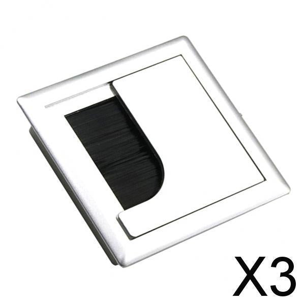 3x80mm Aluminum Grommet Cable Wire Hole Cover Holder for Computer Table Desk