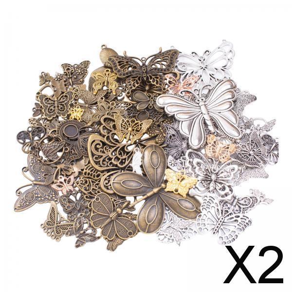 2xButterfly Charms Pendant Antique for Scrapbook Decoration Key Chains Earring silver and bronze