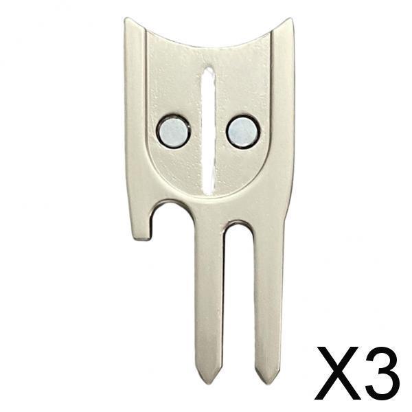 3xGolf Divot Tool Ball Marker Bottle Opener Green Repair Fork Silver