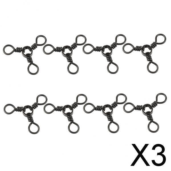 3x6/8/10pcs 3 Way Rolling Barrel Swivels Solid Rig Ring Fishing Line Connector B