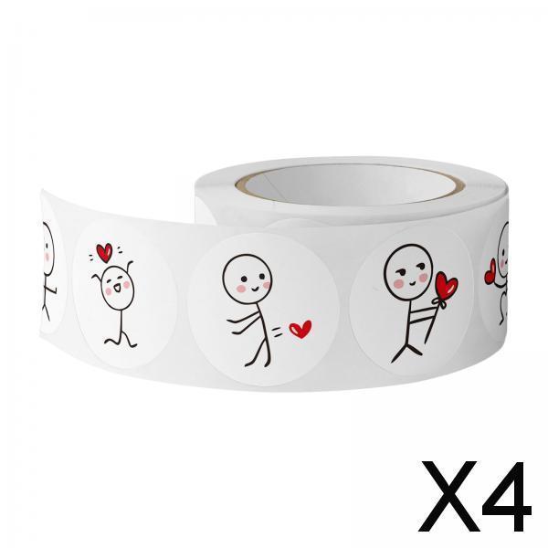 4x500 Pieces Valentine's Day Stickers Decor for Present Package Festival Party