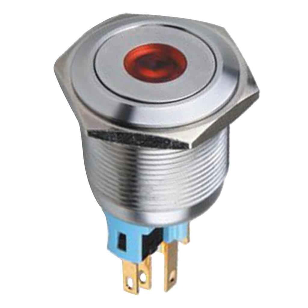 Stainless Steel 12V LED Push Button Switch 1NO / 1NC Red Self-Locking