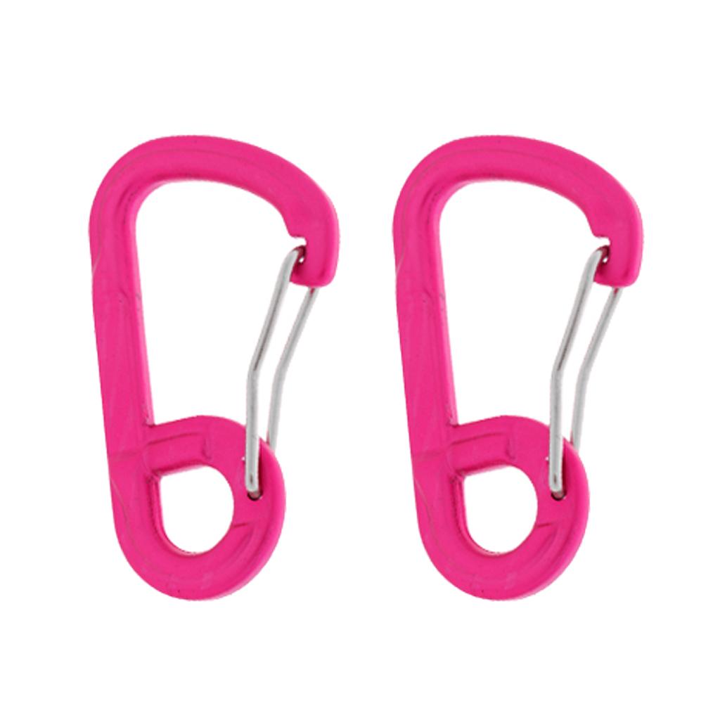 2 Pieces Climbing D-shape Carabiner Buckle Snap Clip Hook Keyring Hot Pink