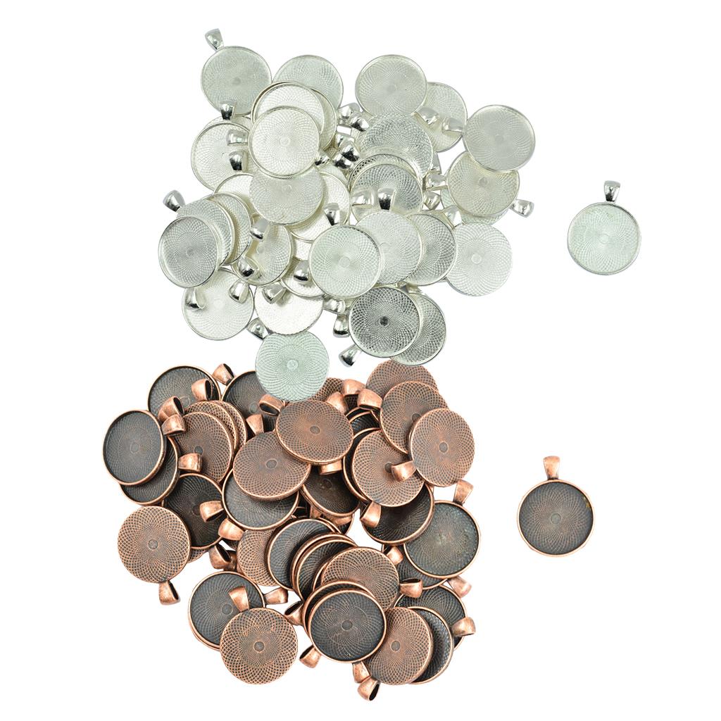 100 Pieces Blank Round Bezel Tray Base Cabochon DIY Pendant Charms Craft