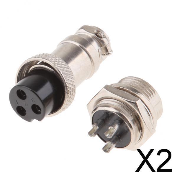 2xPair GX16 3Pins Waterproof Male Female Panel Metal Aviation Wire Connector