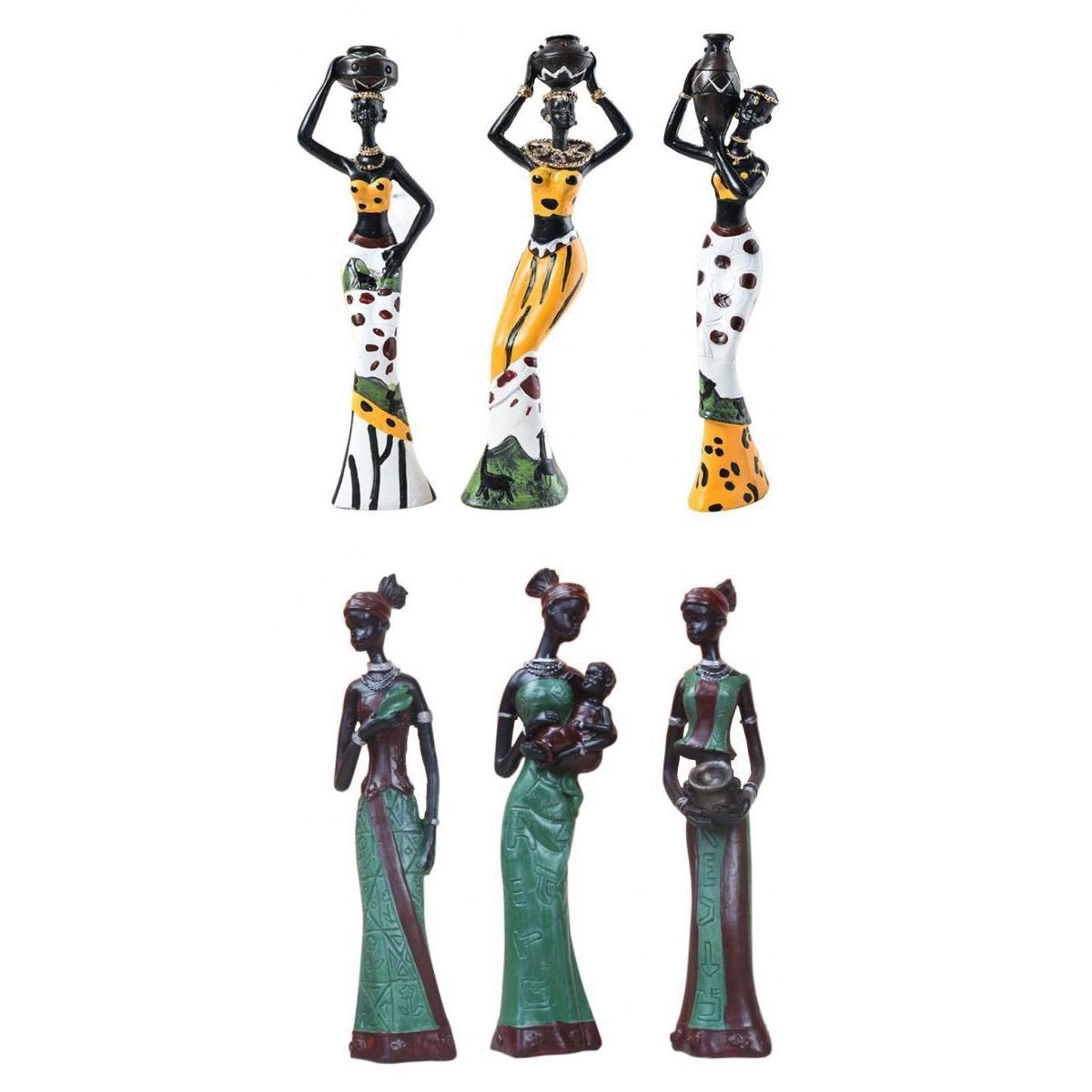 African Figures Sculpture Tribal Lady Figurine Statue Collectible Art 6-Set