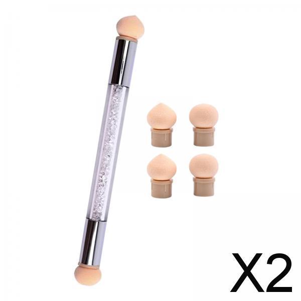 2xNail Sponge Brush with Rhinestone Acrylic Handle Manicure Tool Shading White