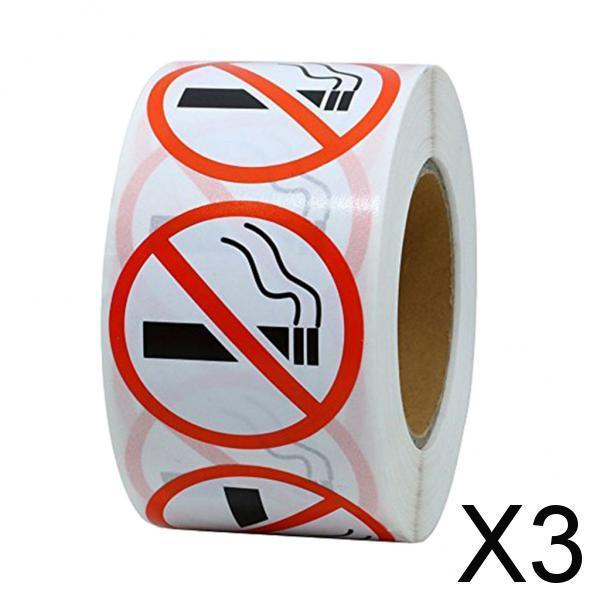 3x500 Pieces/Roll No Smoking Sticker Logo Signs Adhesive Labels 2.5cm Diameter