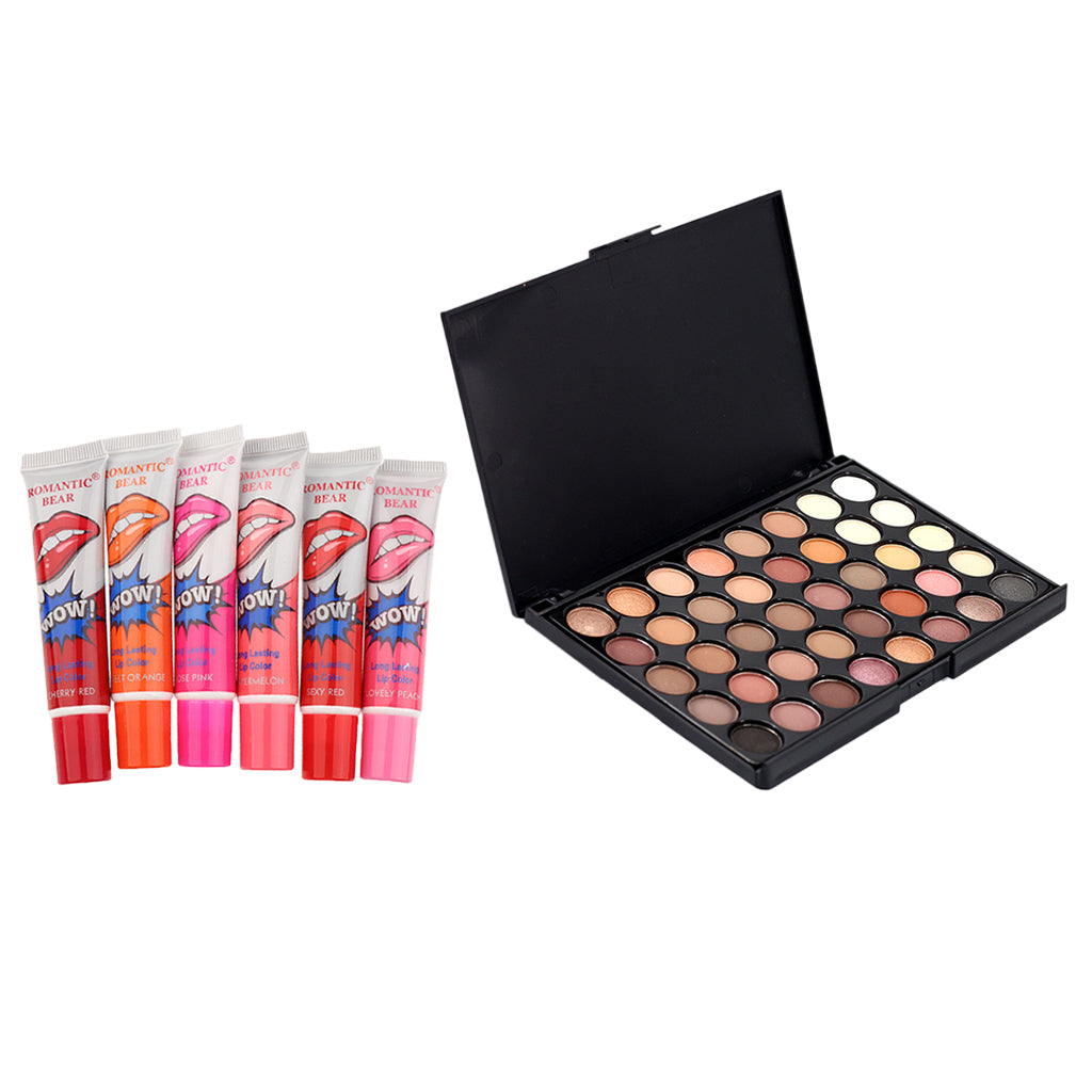 40 Colors Powder Eyeshadow Matt Palette +6pcs Waterproof Peel-off Lip Gloss