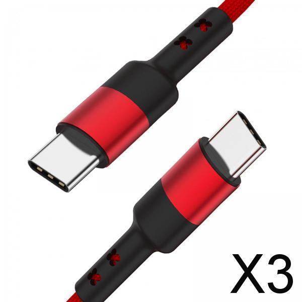 3xUSB C to USB c data Cable 3.8mm Od Durable for Computer Smartphones Notebook 50cm Red