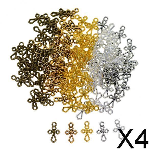 4x100pcs Vintage Filigree Hollow Cross Charms Jewelry DIY Making Mixed 