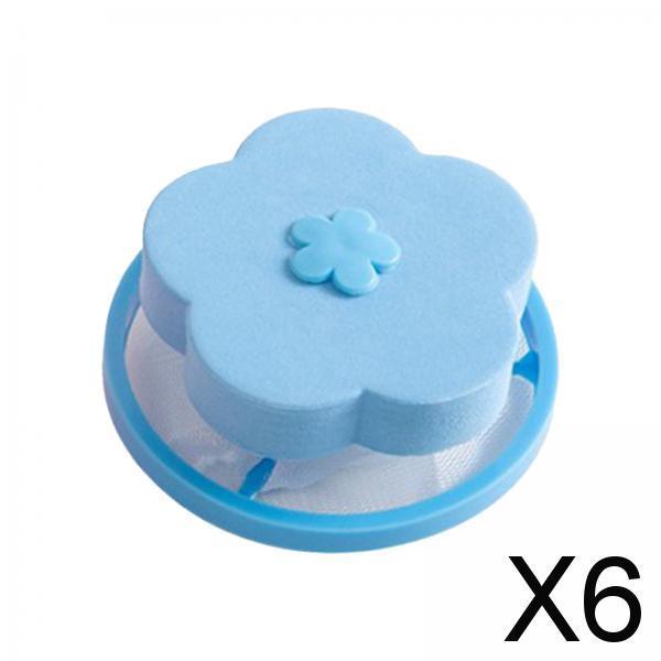 6xFloating Hair Filtering Mesh Washer Hair Catchers for Laundry Washing Machine Blue