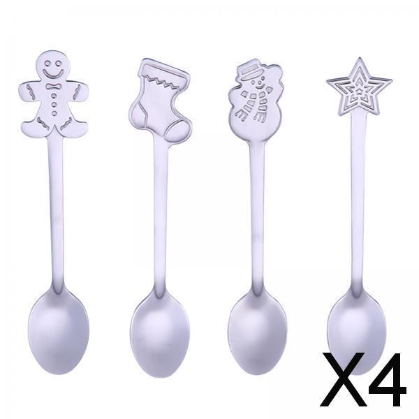 4x4 Pieces Stainless Steel Teaspoons Tableware for Cake Ice Cream Cappuccino