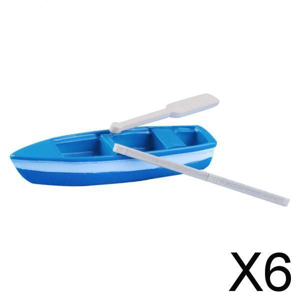 6xDIY Resin Model Small Blue Boat with Paddles for Microlandschaft Decoration