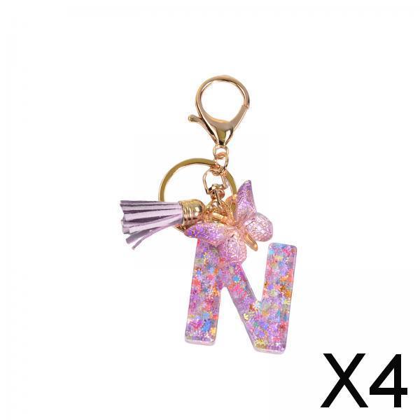 4xResin Keychain Ornaments Girls Women Gifts English Alphabet Keyring Keychain N