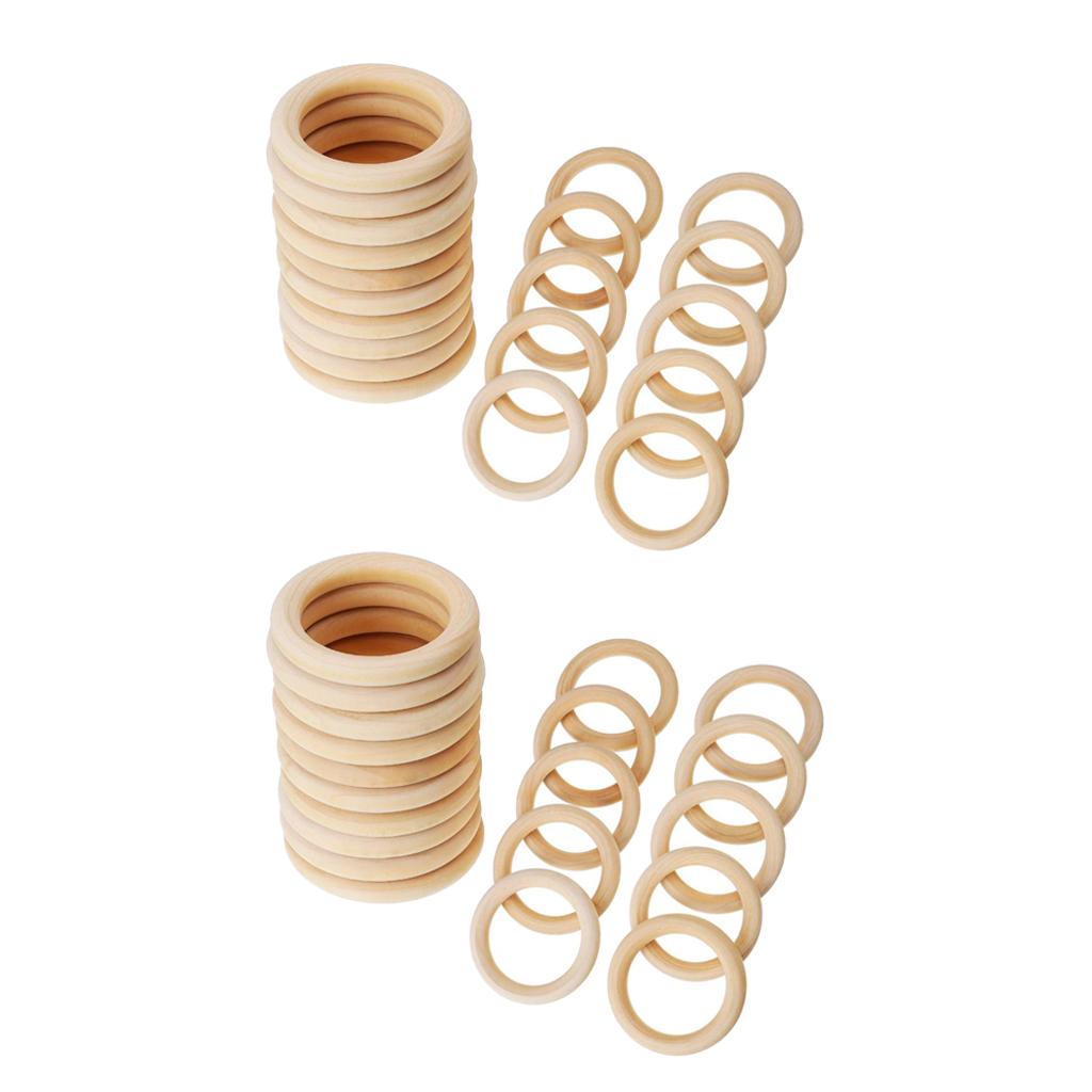 40 Pieces Unpainted Wooden Round Loop Rings DIY Making Findings 55&45mm