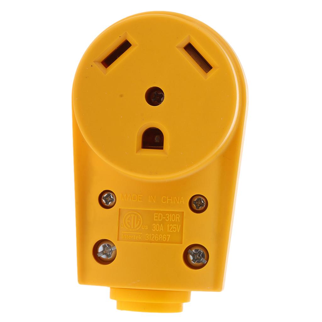 RV Camper 125V 30Amp Replacement Famale Plug Yellow Grip Handle Heavy Duty