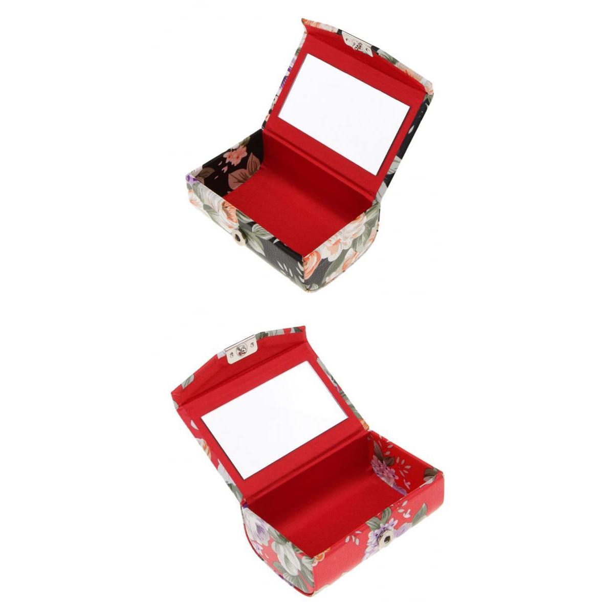 2pcs Leather Lipstick Lip Gloss Case Storage Box Makeup Holder with Mirror
