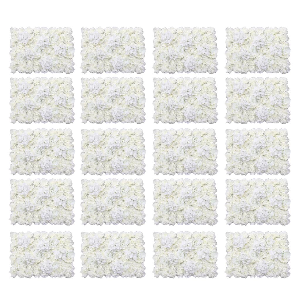 20 Pieces Artificial Rose Hydrangea Flower Wall Panels Wedding Decor Cream