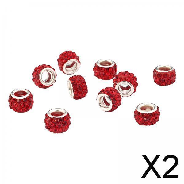 2x10pcs European Spacer Beads Rhinestone Bracelet Jewelry Findings Red