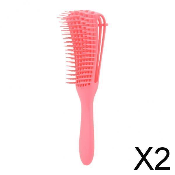 2xPlastic Antistatic Detangling Hairbrush Comb for Long Thick Curly Hair Pink