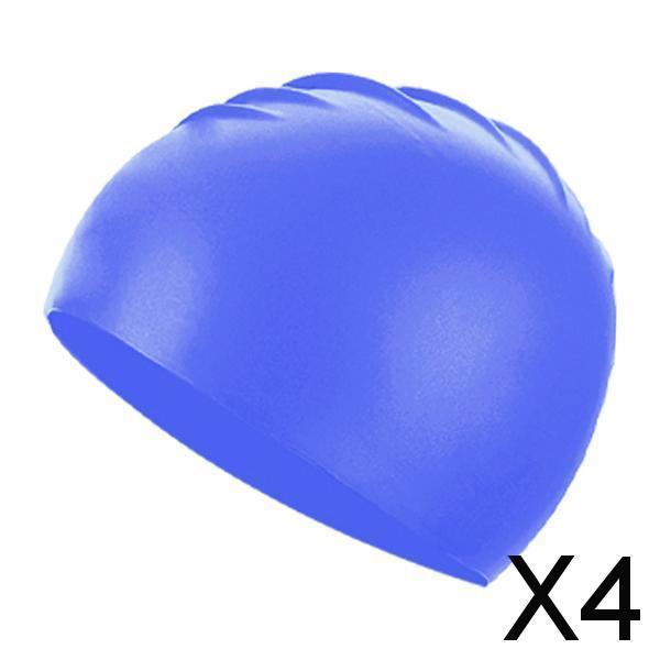 4xSilicone Swim Caps Pool Swim Nonslip Swimming Caps for Youth Unisex Training Deep Blue