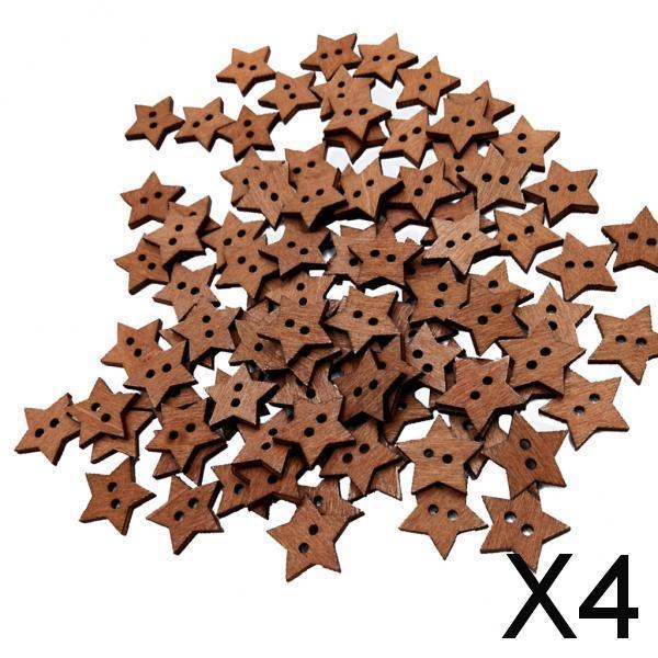 4x100Pieces Wooden Star Shape 2 Holes Buttons for Sewing and Crafts