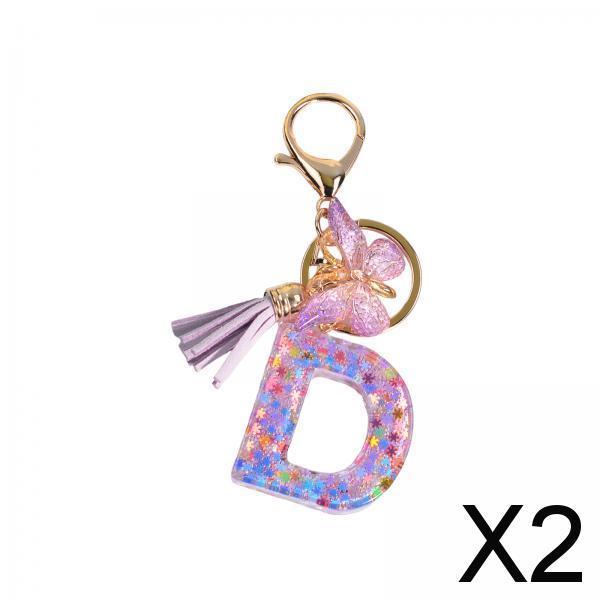 2xResin Keychain Ornaments Girls Women Gifts English Alphabet Keyring Keychain D