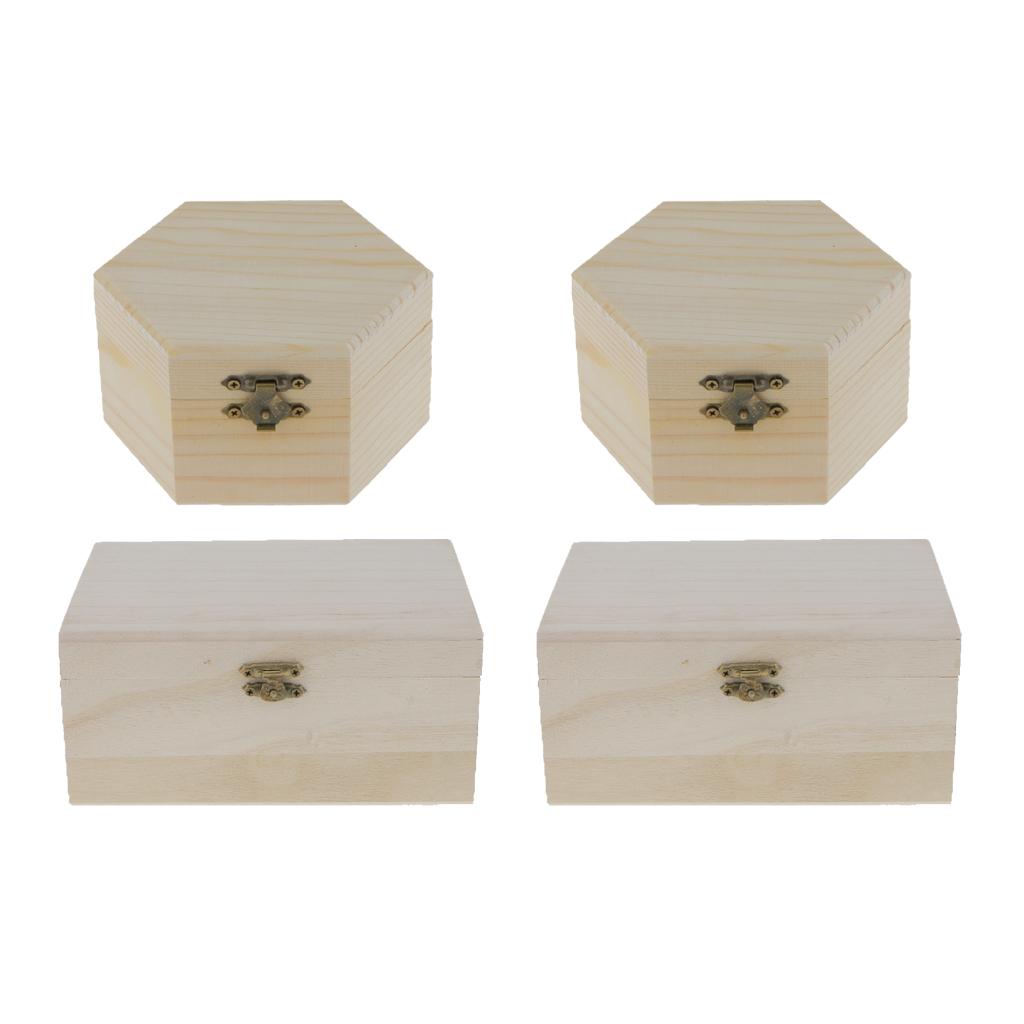 4pcs Set Unpainted Plain Wooden Jewelry Box Trinket Gift Box Keepsake