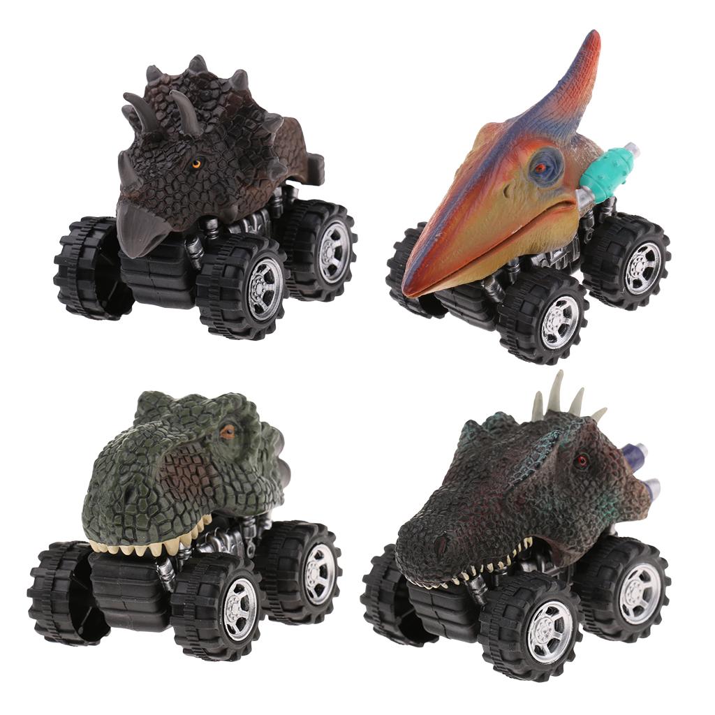 4 Pcs Children Pull Back Car Dinosaur Figures Jurassic Toy Model