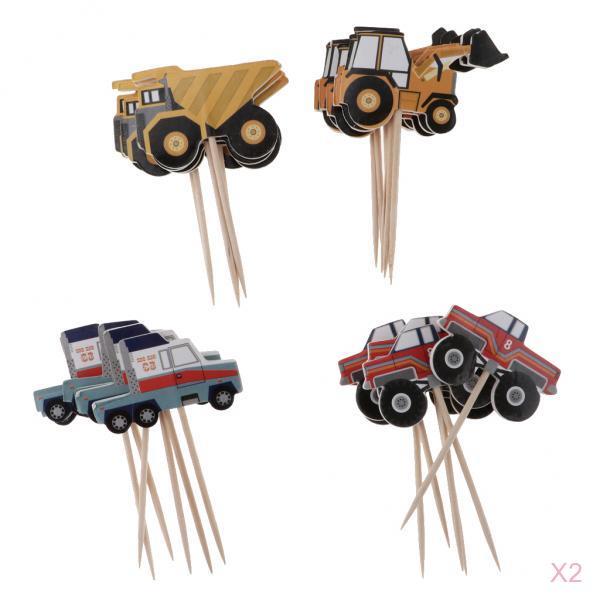 48 Pieces Paper Car Cupcake Picks Cake Toppers for Kids Birthday Party Decor