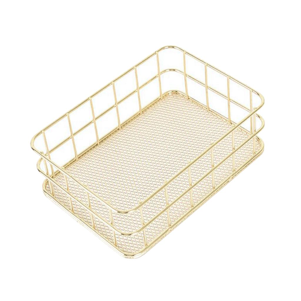 Modern Metal Gold Wire Mesh Storage Basket for Kitchen Bedroom Bathroom S