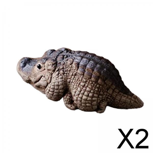 2xClay Alligator Crocodile Mini Tea Pet Figurine Lovely Decoration for Bedroom