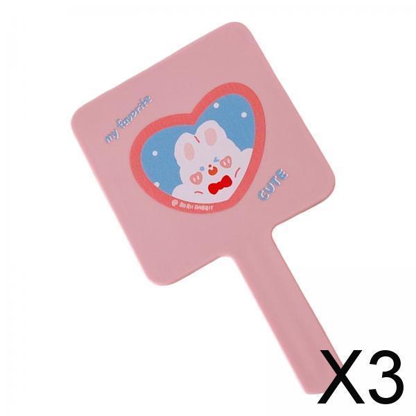 3xCompact Handheld Mirror Single Sided Square Gift for Women Girls Pink