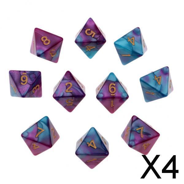4x10pcs Multi-sided Dice Polyhedron Dice D8 for D&D TRPG Table Game Purple+Blue