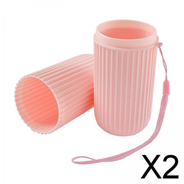 2xBusiness Trips Wash Cup Holder Dustproof for School Outdoor Family Daily Use pink