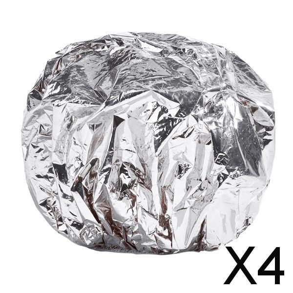 4xShower Cap Heat Insulation Hat Tin Foil Cover Women Hair Salon Hairdressing Argent