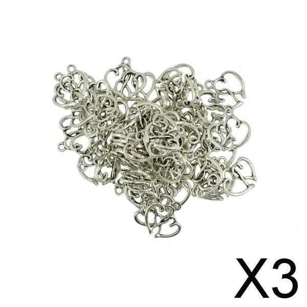 3x50 Pieces Antique Silver Valentine's Day Heart Charms Pendants DIY Making
