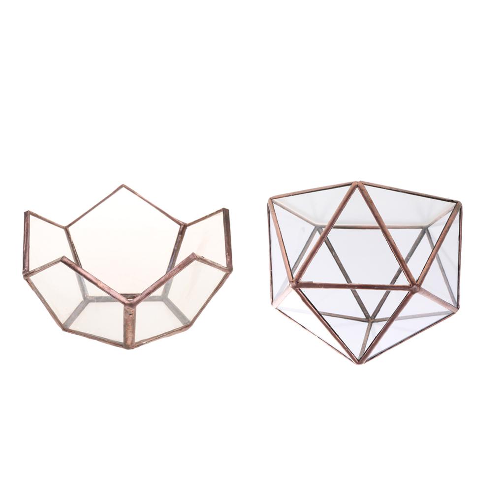 2pcs Set Clear Glass Geometric Terrarium Box Plant Planter Table Decor Favor