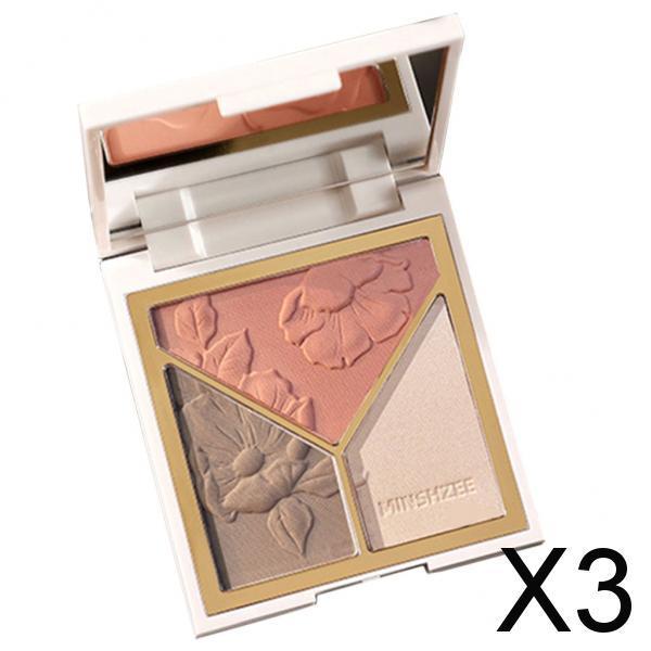 3xHighlighter Contour Palett Face Contouring Kit Highlighting Powder Red 