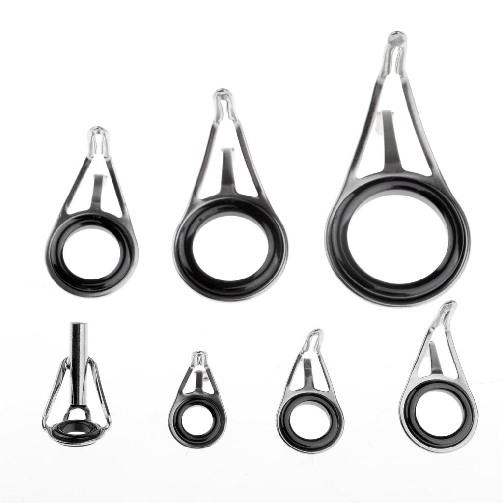 7pcs Mixed Size Fishing Rod Guides Tips Double Leg Line Ring Rod Repair Kit