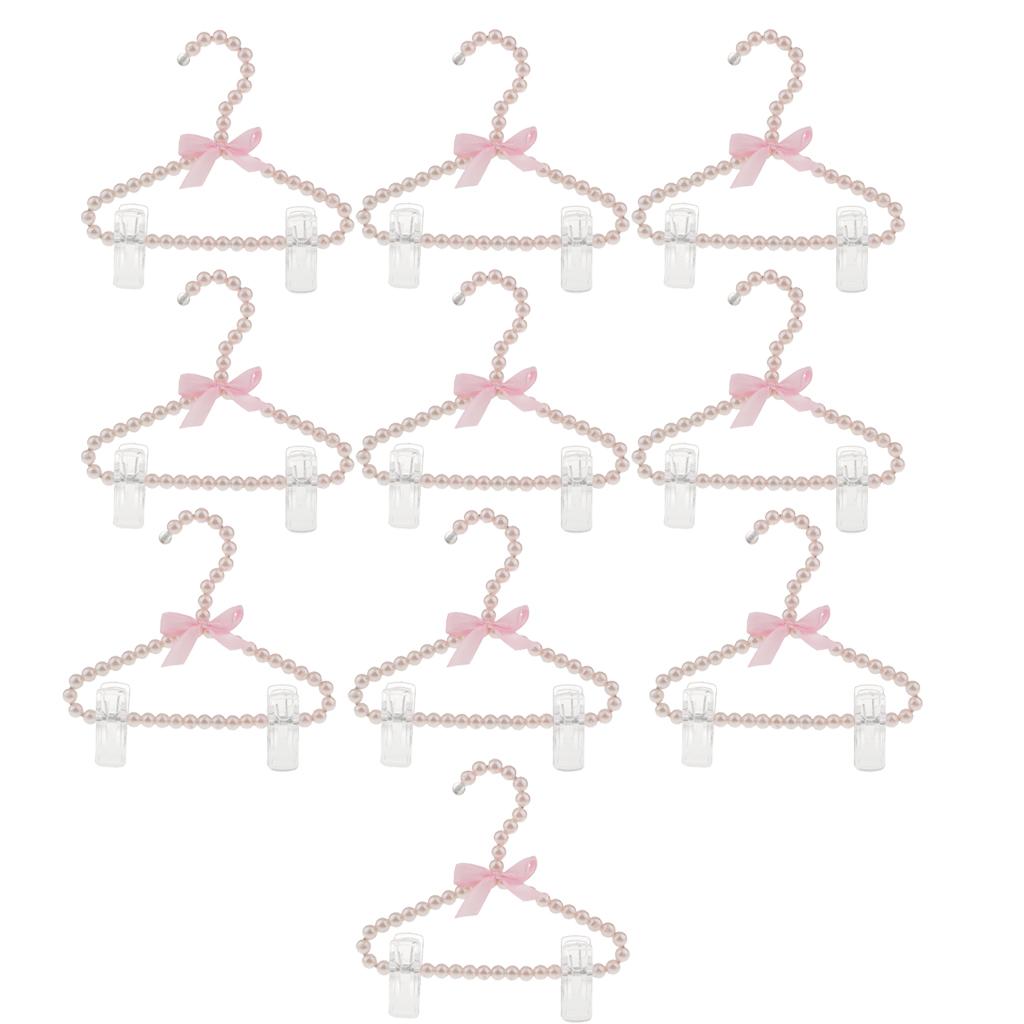 10Pcs 20cm Pearl Beaded Clothes Hanger Trousers Dress Holder with Clip Pink