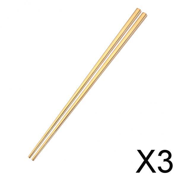 3x304 Stainless Steel Square Chopsticks Polished for Kitchen Hotel Gold