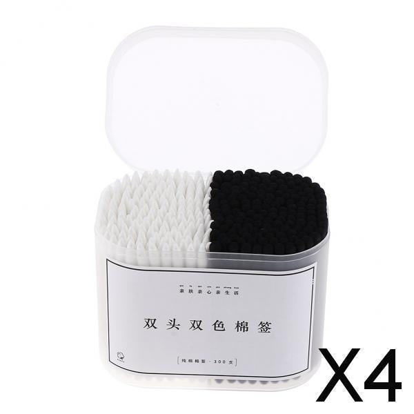 4x300Pcs Cotton Swabs Buds Spiral Pointed Tips Makeup Applicators White Black